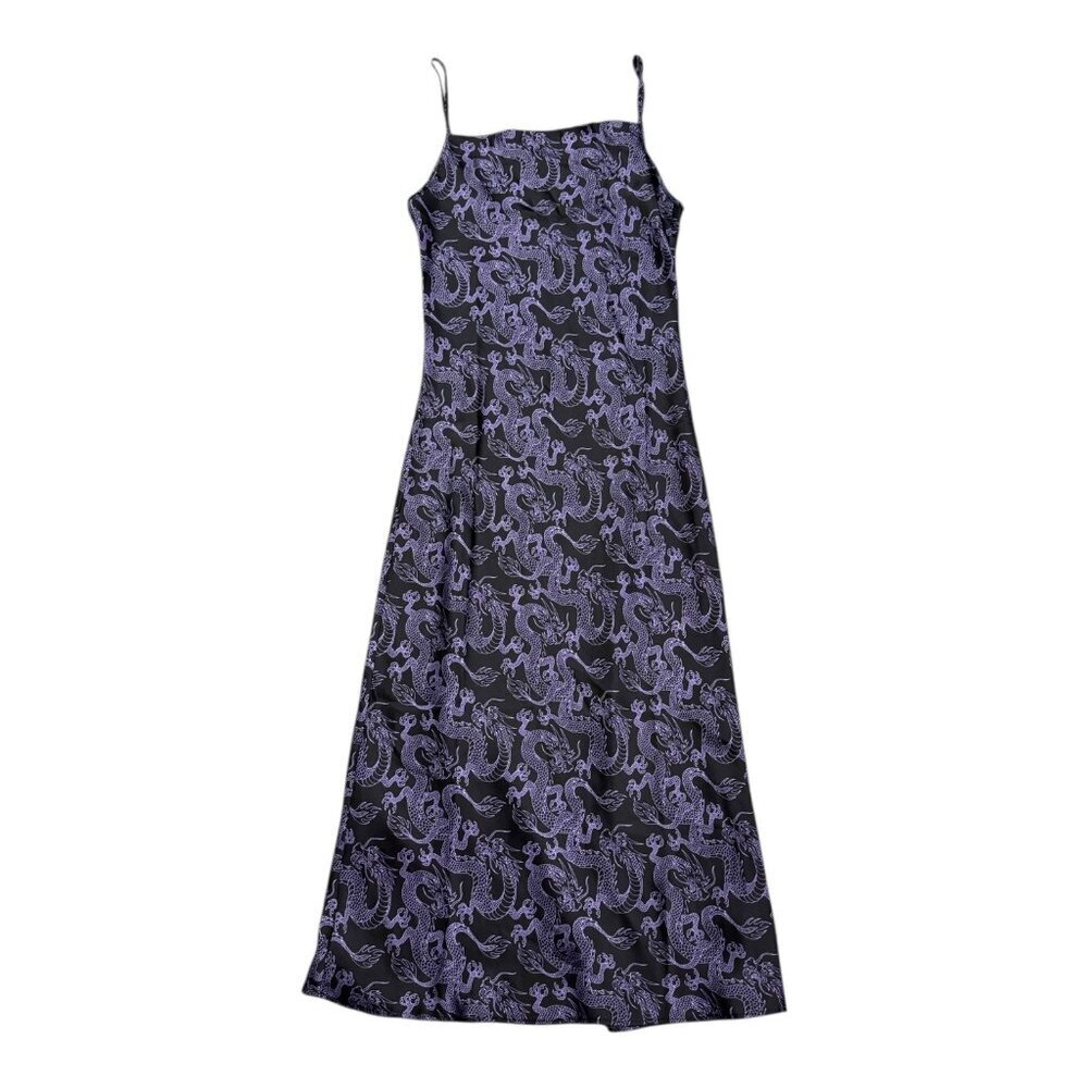 ARDENE Dragon Print Shiny Faux Silk Satin Long Slip Dress Womens Medium